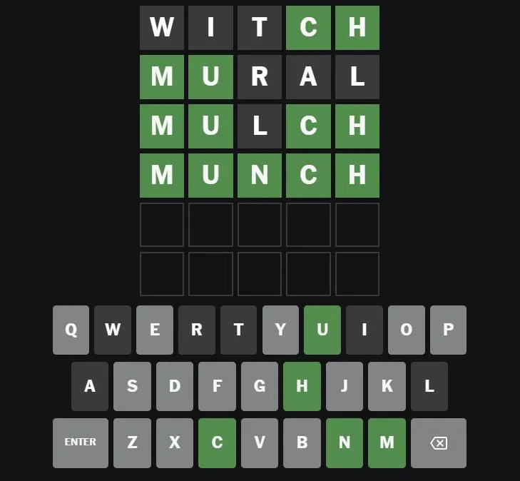 The Wordle answer for June 18 2025 is MUNCH
